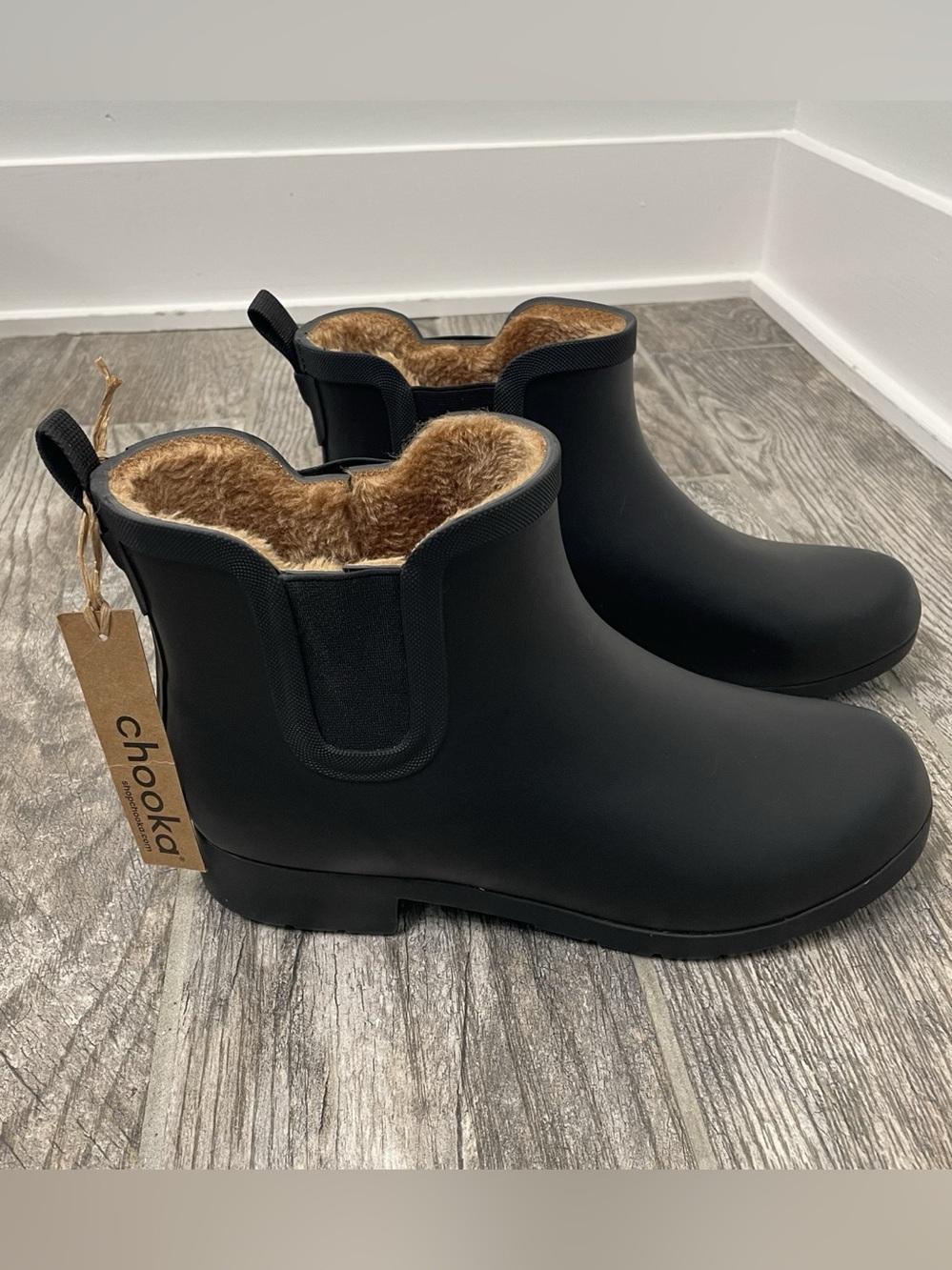 Chooka Delridge Chelsea Fur-Lined Rain Boots Black US 10 NWT